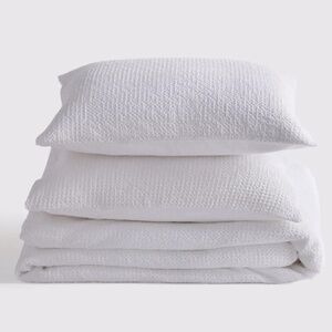 NWT Quince Organic Luxe Waffle King Duvet Cover Set + 2 Shams in White